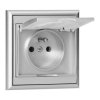 Gniazdo pojedyncze p/t 2P+Z, bryzgoszczelne z klapką Luna, 16A, 250V, PT-16LH, srebrny,OR-OE-7605/GG