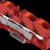 2210-1303 3-wire feed-through terminal, with pusher 10 mm², red