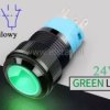 Przycisk chwilowy 16mm; zielony LED 9-24V; ON-OFF