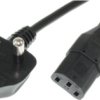 Device connection cable, South Africa, plug type M, angled on C13 socket, straight, H05VV-F3G1.0 mm², black, 2.5 m, ZA/3-H05VVF3