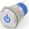 Vandal-proof pushbutton switch, 2 pole, silver, illuminated  (blue), 5 A/250 V, mounting Ø 19.2 mm, IP67, 7-2213766-9