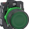 Pushbutton, unlabeled, illuminable, 1 Form A (N/O) + 1 Form B (N/C), waistband round, green, front ring dark gray, mounting Ø 22