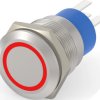 Vandal-proof pushbutton switch, 1 pole, silver, illuminated  (red), 5 A/250 V, mounting Ø 19.2 mm, IP67, 2-2213764-7