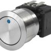 Vandal-proof pushbutton switch, 2 pole, silver, illuminated  (blue), 12 A/250 V, mounting Ø 22.1 mm, IP65, 1241.6833.1124000