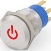 Vandal-proof pushbutton, 2 pole, silver, illuminated  (red), 0.4 A/250 VAC, mounting Ø 19.2 mm, IP67, 4-2213766-6