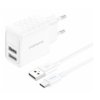 Ładowarka sieciowa 2.4A 12W 2xUSB + kabel USB-C Biały
