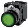 Przycisk okrągły podświetlany, 22 mm, plastik, zielony, przycisk, płaski, ze stykiem chwilowym, z uchwytem, 3SU1102-0AB40-3BA0