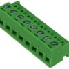 Łączówka; DG322W-5; 8 torów; R=5,00mm; 7mm; 10A; 300V; kątowe 90°; zamknięta; śruba prosta; śrubowy; pionowy; zielony; Degson; R