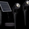 20488 2-pack LED solar ground spike light, 1.2 W, 3000 K, black, IP65