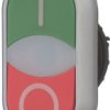 Double pushbutton, illuminable, groping, waistband oval, green/red, front ring silver gray, mounting Ø 22.5 mm, 284814