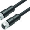 Sensor actuator cable, cable plug, straight to cable socket, straight, 8 pole, 1 m, PUR, black, 2 A, 77 3530 3529 50708-0100