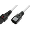 Kabel przedłużający zasilający z blokadą IEC LOCK 3x1mm2 C14/C13 prosty M/Ż 3m biały IEC-PC1076