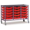 Gratnells 15 Shallow Tray (Red) Metal Rack (Grey) with Castors 1055X420X725mm