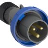 Złącze przemysłowe - zasilające 32A Wtyczka 230 V 2P + E Męski Amphenol Industrial Niebieski Montaż na kablu IP67