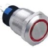 Przycisk wandaloodporny 19mm płaski stalowy czerwone podświetlenie, W19F11E