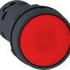 Pushbutton, unlit, groping, 1 Form A (N/O) + 1 Form B (N/C), waistband round, red, front ring black, mounting Ø 22 mm, XB7NA45