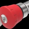 Mushroom pushbutton, with key, unlit, latching, waistband round, red, front ring silver, mounting Ø 22.3 mm, 45-2C35.2920.110