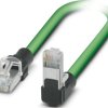 Patch cable, RJ45 plug, straight to RJ45 plug, angled, Cat 5, SF/TQ, PVC, 0.3 m, green, 1113311
