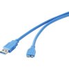Renkforce RF-4264533 USB 3.2 Gen 1 USB-A to Micro-B Cable 0.3m Blue Gold Plated