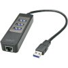 LINDY 43176 USB 3.0 Hub & Gigabit Ethernet Converter, 3 Port USB A, Black