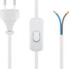 Kabel zasilający Euro z otwartymi końcówkami i z wyłącznikiem 1,5m biały 51349