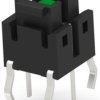 Short-stroke pushbutton, Form A (N/O), 50 mA/12 VDC, illuminated, green, actuator (brown, L 2.2 mm), 0.98 N, THT, 1-2213818-0