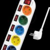 LPS258 Socket outlet, 5 sockets, with 6 switches, multi-coloured