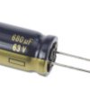 Kondensator 680 μF 63 V dc Promieniowe, Otwór przelotowy Panasonic Przewód promieniowy roztaw: 5 mm EEUFC1J681L