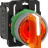 Toggle switch, 3 positions, illuminable, latching, 1 Form A (N/O) + 1 Form B (N/C), waistband round, orange, front ring gray, 45