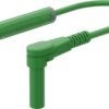 Safety measuring lead with (4 mm lamella plug, straight) to (4 mm lamella plug, angled), 2 m, green, PVC, 1.0 mm², CAT III, CAT