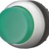 Pushbutton, illuminable, groping, waistband round, green, front ring silver gray, mounting Ø 22.5 mm, 216969