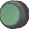 Pushbutton, unlit, groping, waistband round, green, front ring black, mounting Ø 22.5 mm, 216597