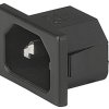 Panel plug C14, 3 pole, snap-in, plug-in connection, black, 6162.0009