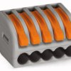 Cable connector, 5 pole, 0.8-2.5 mm², clamping points: 5, gray, cage clamp, 32 A, 222-415