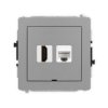DECO Gniazdo pojedyncze HDMI 2.1 8K i gniazdo komputerowe pojedyncze 1xRJ45 kat 6A 8 stykowe bez pola opisowego szary mat 27DGHK