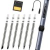 Zestaw 9w1 lutownica cyfrowa HS-01 + stojak na lutownicę + 6 grotów + kabel niebieski Fnirsi
