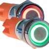 Vandal-proof pushbutton switch, silver, illuminated  (green), 0.5 A/230 VAC, mounting Ø 12 mm, IP67/IK10, BUTTON12E-03