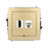 DECO Gniazdo pojedyncze HDMI 2.1 8K i gniazdo komputerowe pojedyncze 1xRJ45 kat 6A 8 stykowe bez pola opisowego złoty 29DGHKBO-8