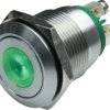 Vandal-proof pushbutton, 1 pole, silver, illuminated  (green), 0.05 A/24 V, mounting Ø 19.2 mm, IP66, MPI001/TERM/GN