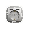 Gniazdo zas Schuko + podw gniazdo ład USB typ A 2,4A, szcz alu, efekt met,Sedna Design i Elements SDD170052