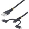 StarTech.com RLTCUB1MBK 3.3ft (1m) Rugged USB Multi Charging Cable, USB to Ligh