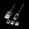Magnetic USB Cable 3-in-1 MicroUSB, USB type C, Lightning 100 cm Black