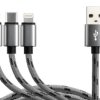 Kabel USB micro + typ-C + iPhone 1.2m oplot nylonowy 2.4A