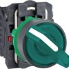 Toggle switch, illuminable, latching, 1 Form A (N/O) + 1 Form B (N/C), waistband round, green, front ring black, 2 x 90°, mounti