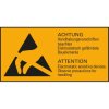 Warning sign, ESD logo with warning notice, (L x W) 26 x 52 mm, plastic, 083.95-9-26X52-B/10, package with 10 pieces