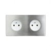 Gniazdko elektryczne białe podwójne ramka stal szczotkowana GN-SS02B