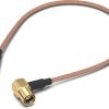 Coaxial cable, SMB plug (angled) to SMB jack (straight), 50 Ω, RG-178/U, grommet black, 152.4 mm, 65503110415301
