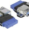 Delock USB 3.2 Gen 1 (USB 3.0) adapter [1x złącze żeńskie USB 3.2 19-pin (USB 3.0) - 2x złącze żeńskie USB-A 3.2 Gen 1 (