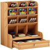 Drewniany organizer DIY na biurko 12 przegródek + szuflada 25,5 x 21 x 15cm