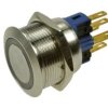 Przełącznik; przyciskowy; GQ22-11E/G/12V/S; ON-(OFF)+OFF-(ON); 2 tory; podświetlenie LED 12V; zielony; ring; monostabilny; na pa